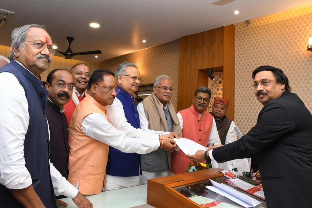 Ramvichar Netam, a veteran BJP legislator, sworn in as Chhattisgarh's Pro-tem Speaker, Raman Singh submits nomination for Speaker post of Assembly 2 IMG 20231217 WA0005