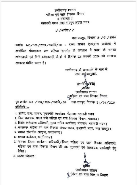सभी आंगनबाड़ी और मिनी आंगनबाड़ी केन्द्रों में 22 जनवरी को सामान्य अवकाश घोषित 2 image editor output image 928622175 1705889194582