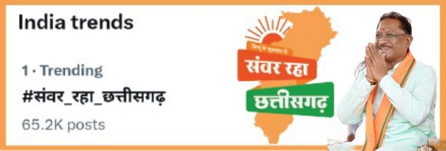 सोशल मीडिया में पूरे दिन छाया रहा हैशटैग अभियान ‘#संवर_रहा_छत्तीसगढ़’ : विष्णु सरकार के 6 महीने पूरे होने पर भाजपा के सोशल मीडिया अभियान ने हासिल की बड़ी उपलब्धि, मिला अपार जनसमर्थन 1 1005894922