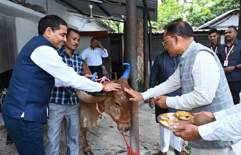 गोवर्धन पूजा पर मुख्यमंत्री विष्णु देव साय ने गौवंश की पूजा कर जताई कृतज्ञता, प्रदेश की खुशहाली की कामना; उप मुख्यमंत्री अरूण साव, विजय शर्मा और खेल मंत्री टंकराम वर्मा रहे साथ 2 1000902017