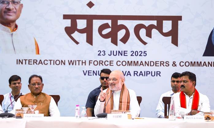 ‘Naxalism to be Eradicated by March 2026’ : Union Home and Cooperation Minister Amit Shah on Monday interacted with security personnel in Nava Raipur 1 IMG 20250623 WA0115