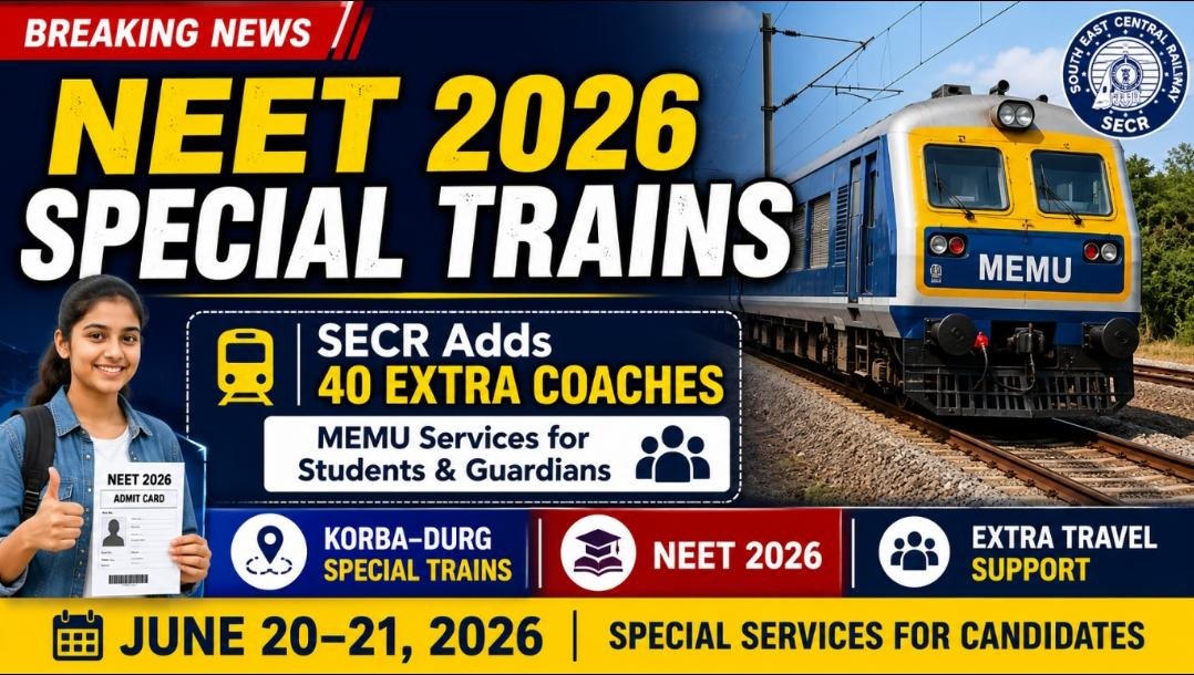 NEET 2026: SECR runs special MEMU trains, adds 40 extra coaches for candidates and guardians 1 IMG 20260619 WA00101