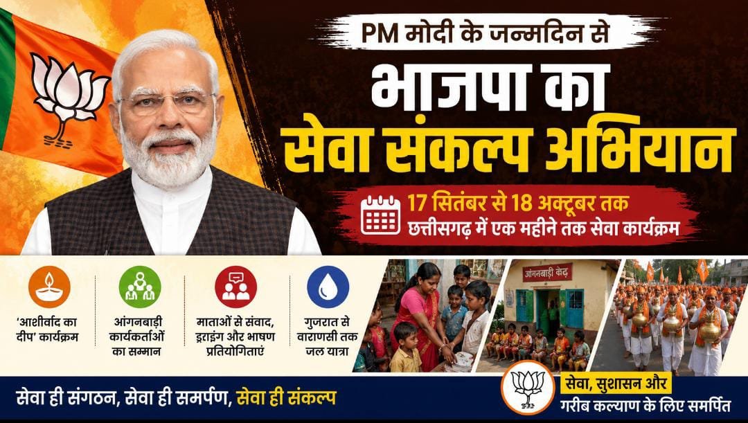 PM मोदी के जन्मदिन से भाजपा का ‘सेवा संकल्प अभियान’ : छत्तीसगढ़ में 17 सितंबर से 18 अक्टूबर तक होंगे सेवा कार्य 1 IMG 20260829 WA0018