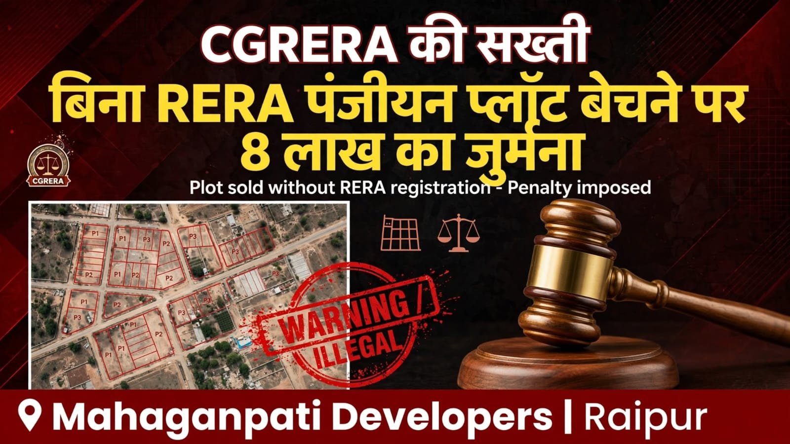 CGRERA की सख्त कार्रवाई: बिना रेरा पंजीयन प्लॉट बेचने पर महागणपति डेव्हलपर्स पर 8 लाख रुपये का जुर्माना 1 IMG 20261007 WA0041